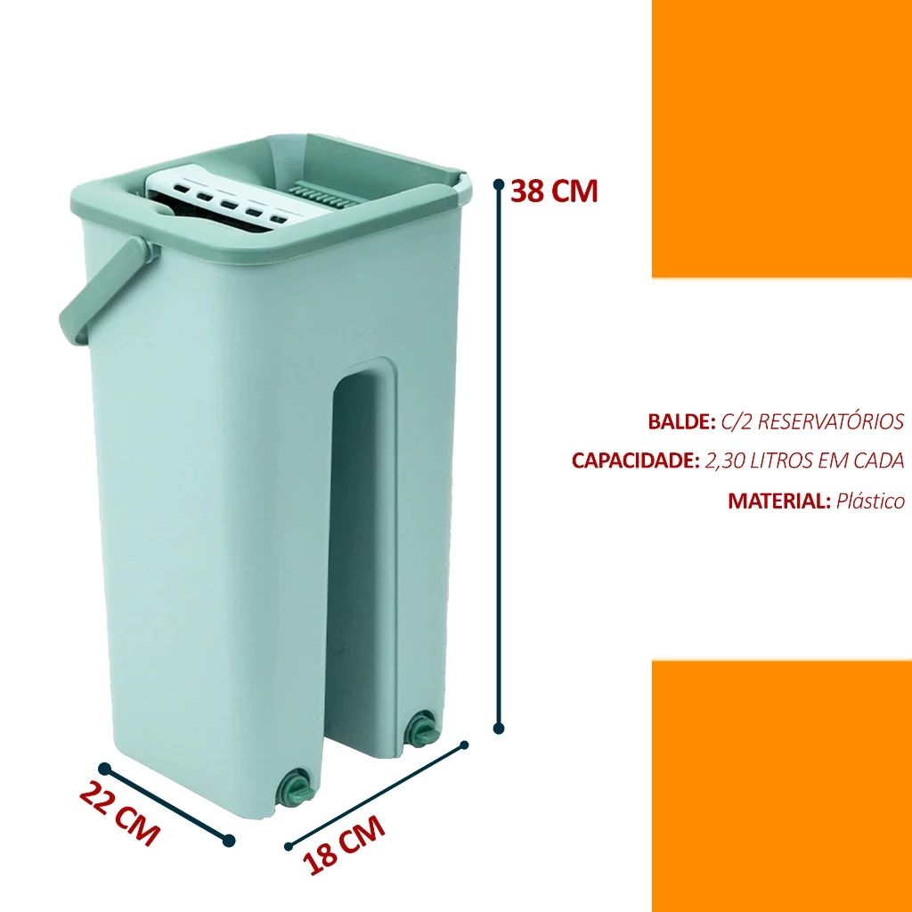 Mop Flat Lava e Seca com Balde Compacto e Refil Microfibra + 2 Refil - Imagem 2