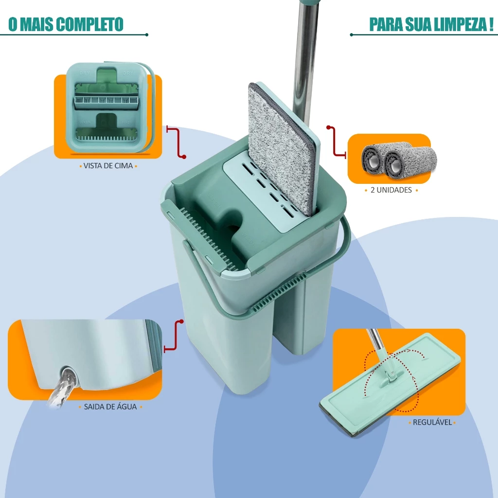 Mop Flat Lava e Seca com Balde Compacto e Refil Microfibra + 2 Refil - Imagem 3