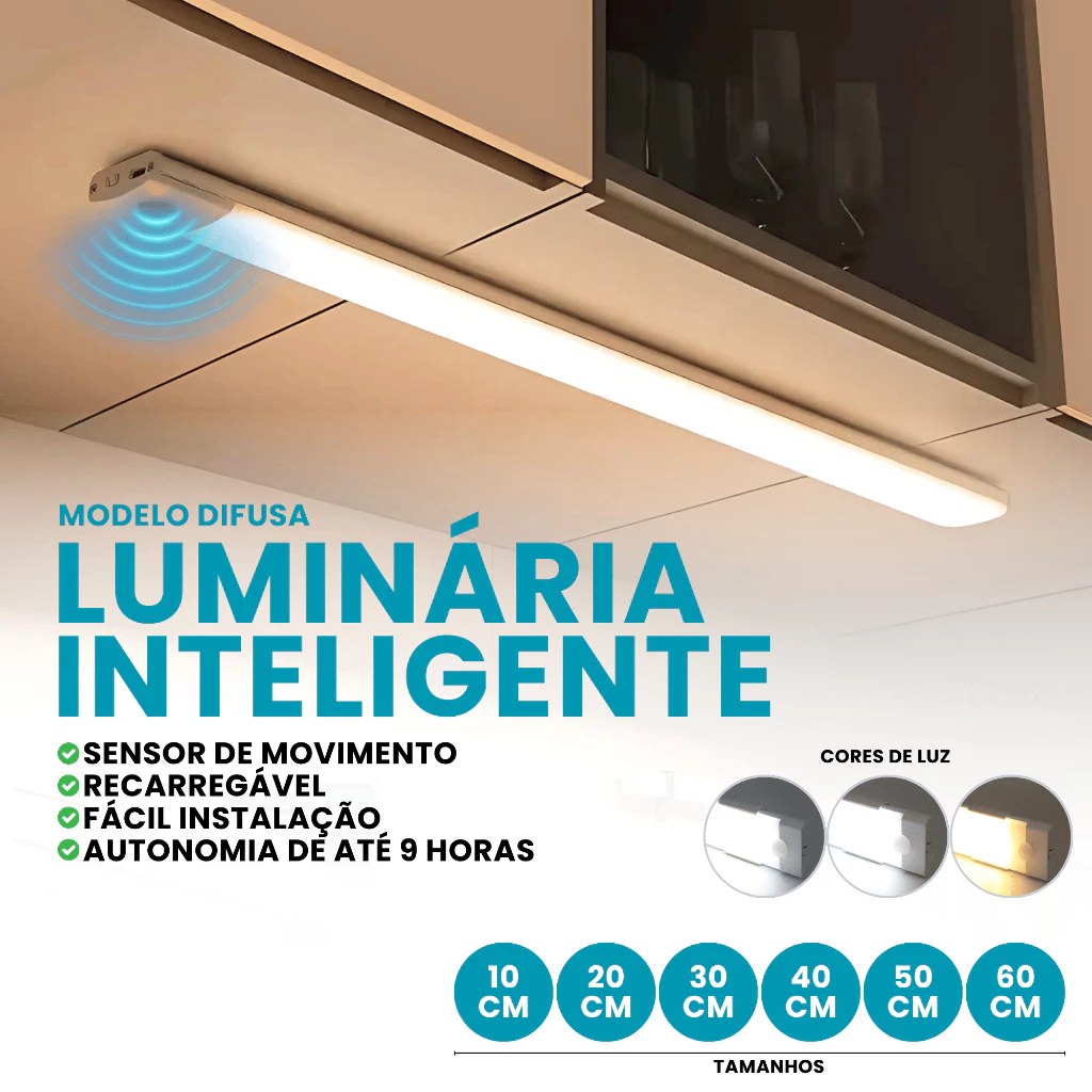 Luminária sem fio com sensor de movimento USB