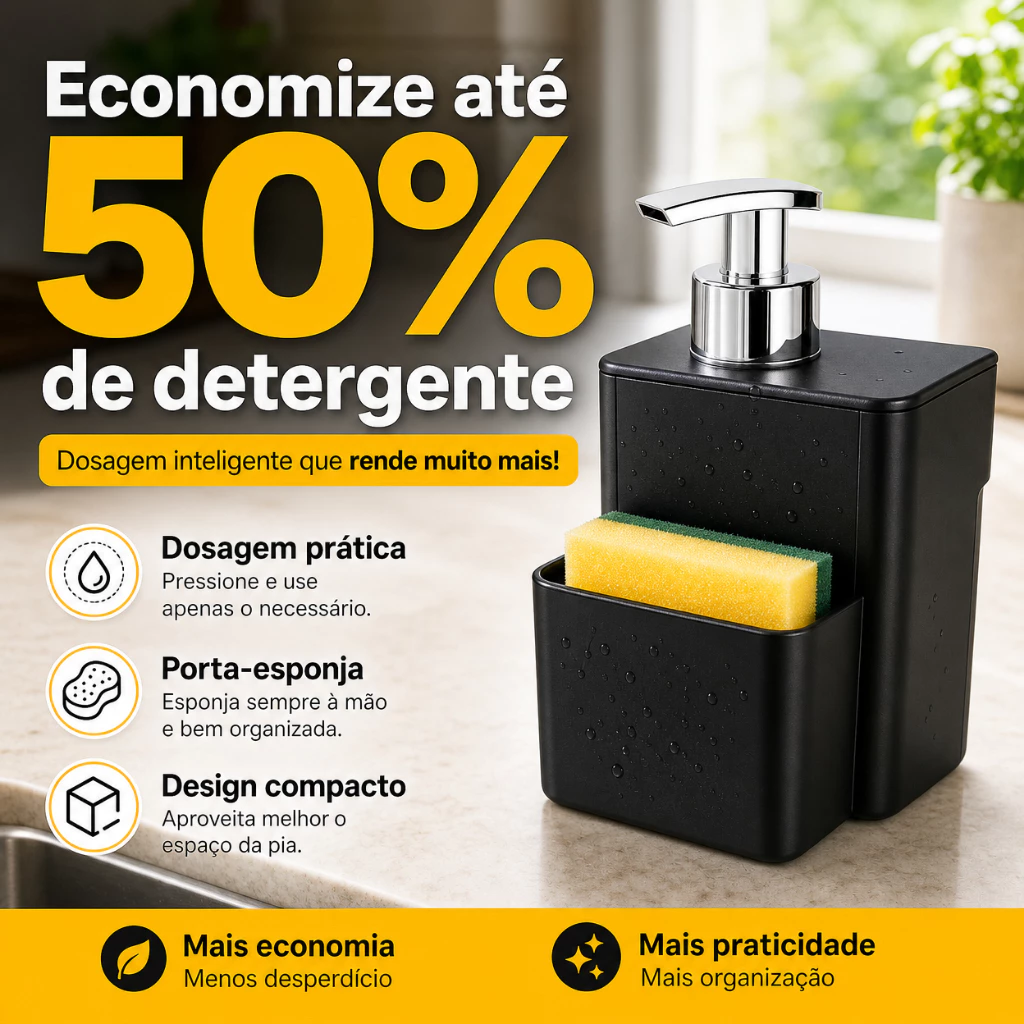 Dispenser de Detergente 2 em 1 com Porta Esponja
