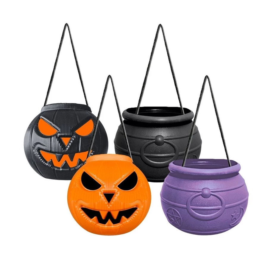 Cesta Balde Abóbora Média P/Doces Decoração Festa Halloween